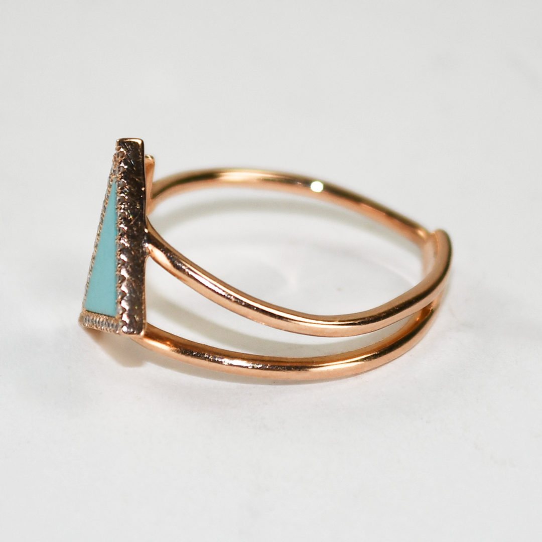 14K Rose Gold Synthetic Turquoise & Natural Diamond Ring 3g - Image 5