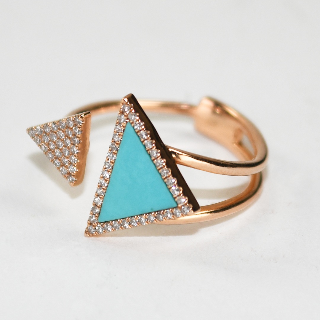 14K Rose Gold Synthetic Turquoise & Natural Diamond Ring 3g - Image 6