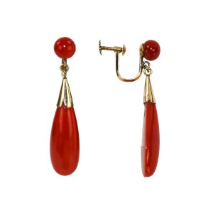 Vintage Red Coral Dangle Earrings