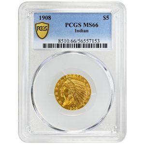 1908 $5 Indian Rare Coin, PCGS MS66