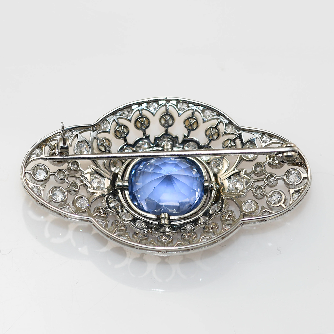 Antique Platinum Sapphire & Diamond Brooch 13.2g - Image 4