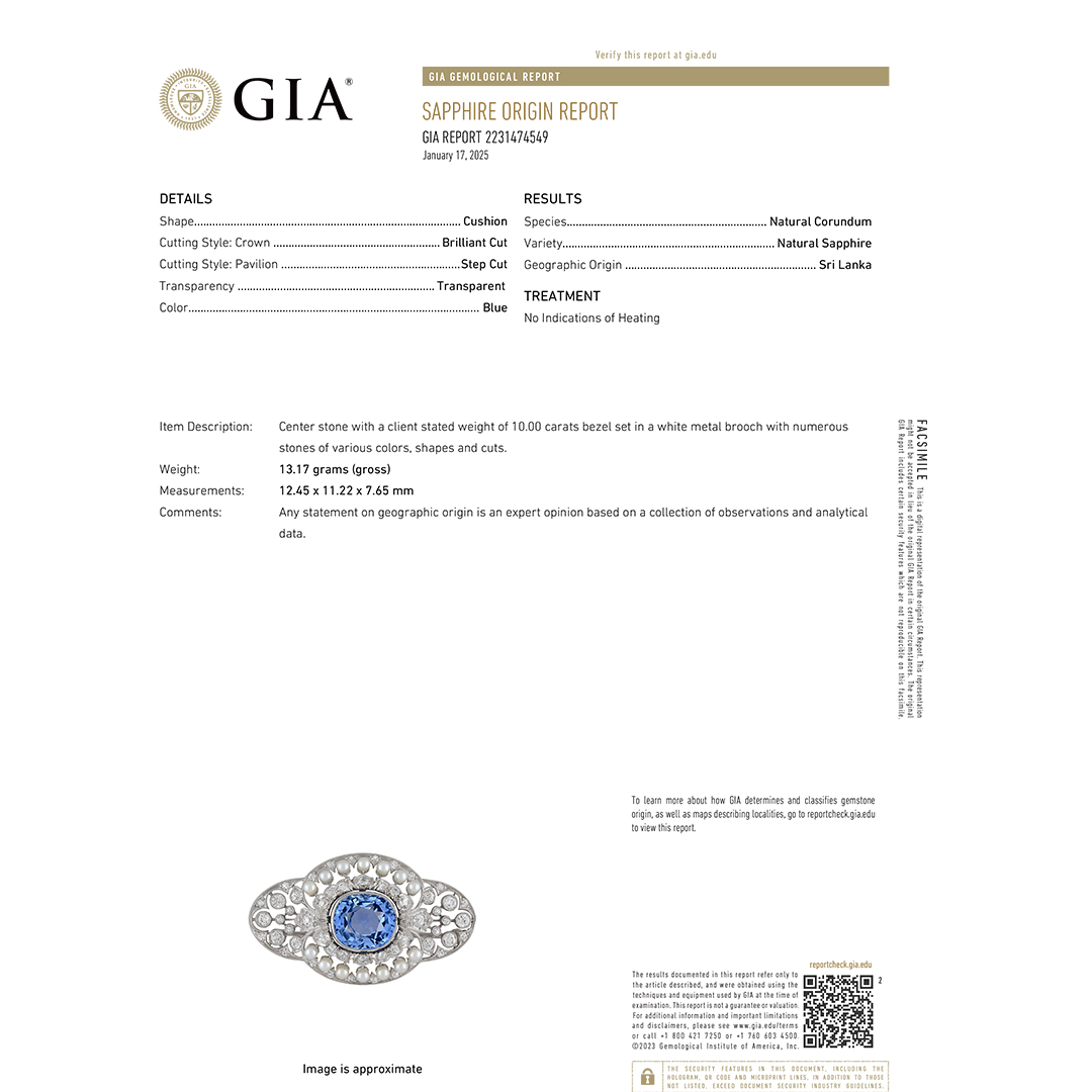 Antique Platinum Sapphire & Diamond Brooch 13.2g - Image 7