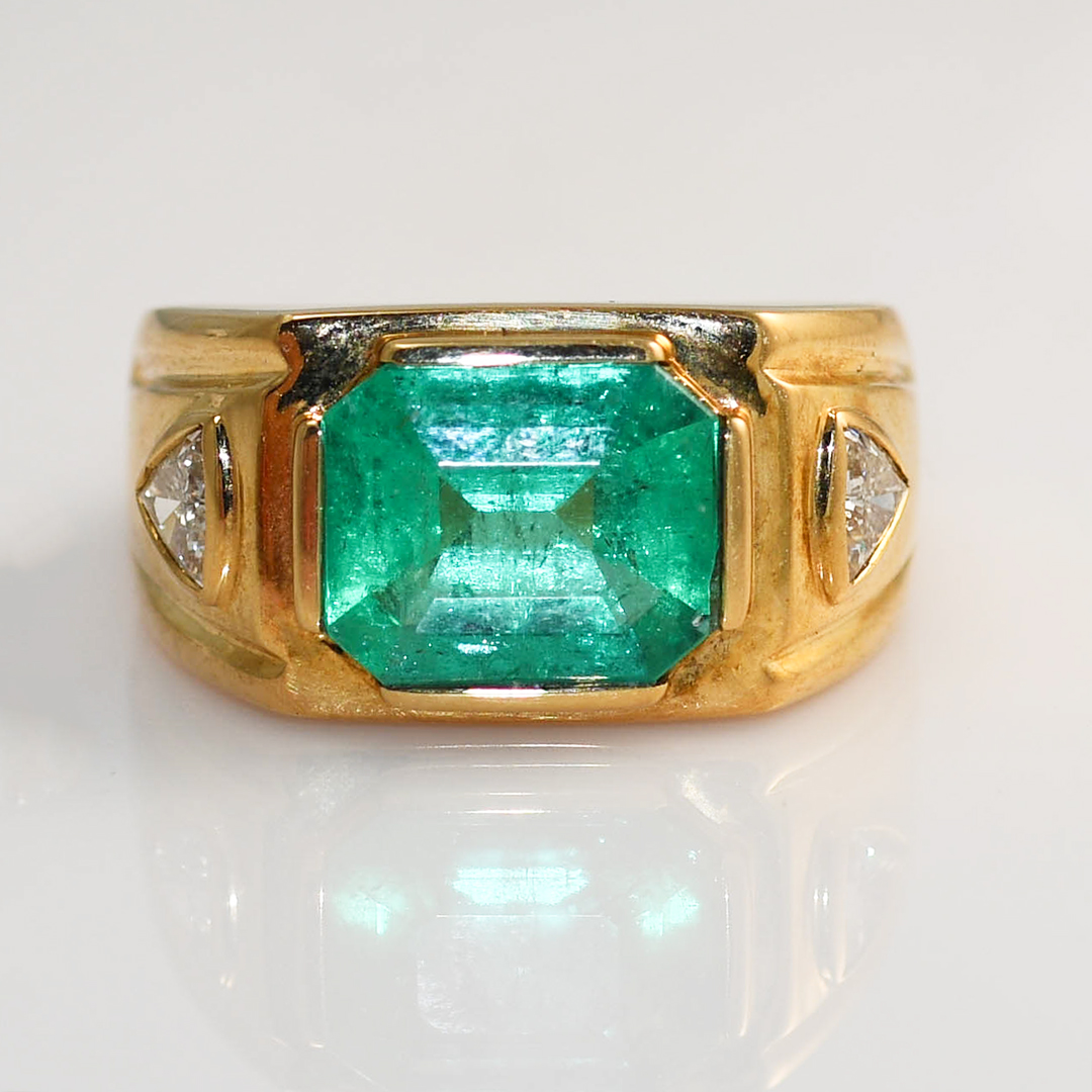 18K Yellow Gold Emerald & Diamond Ring 16.3g - Image 6