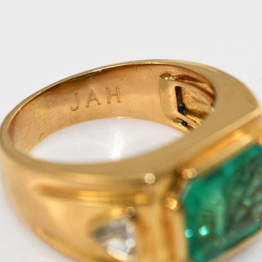18K Yellow Gold Emerald & Diamond Ring 16.3g - Image 7