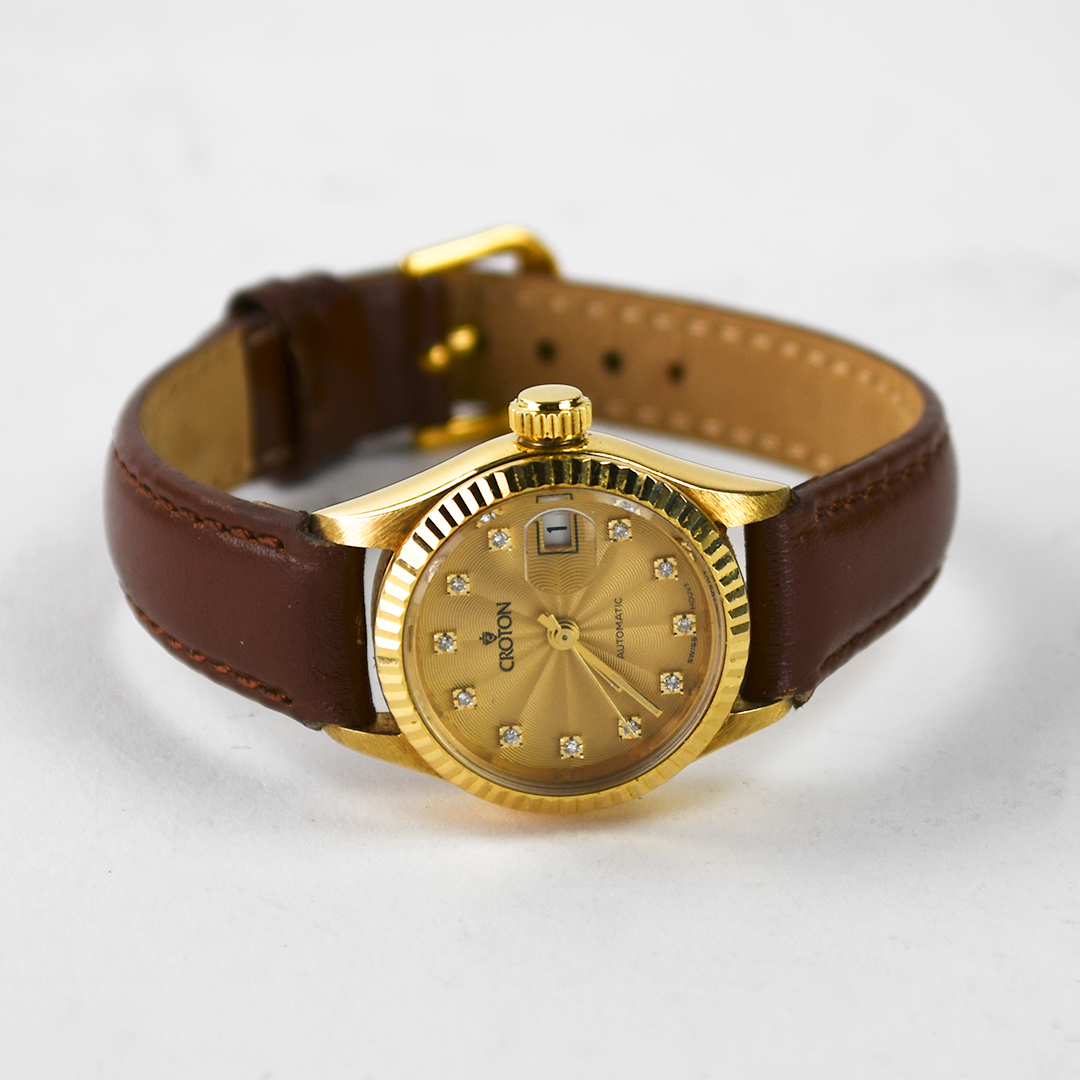 18K Yellow Gold Croton Diamond Dial Watch 26mm - Image 2