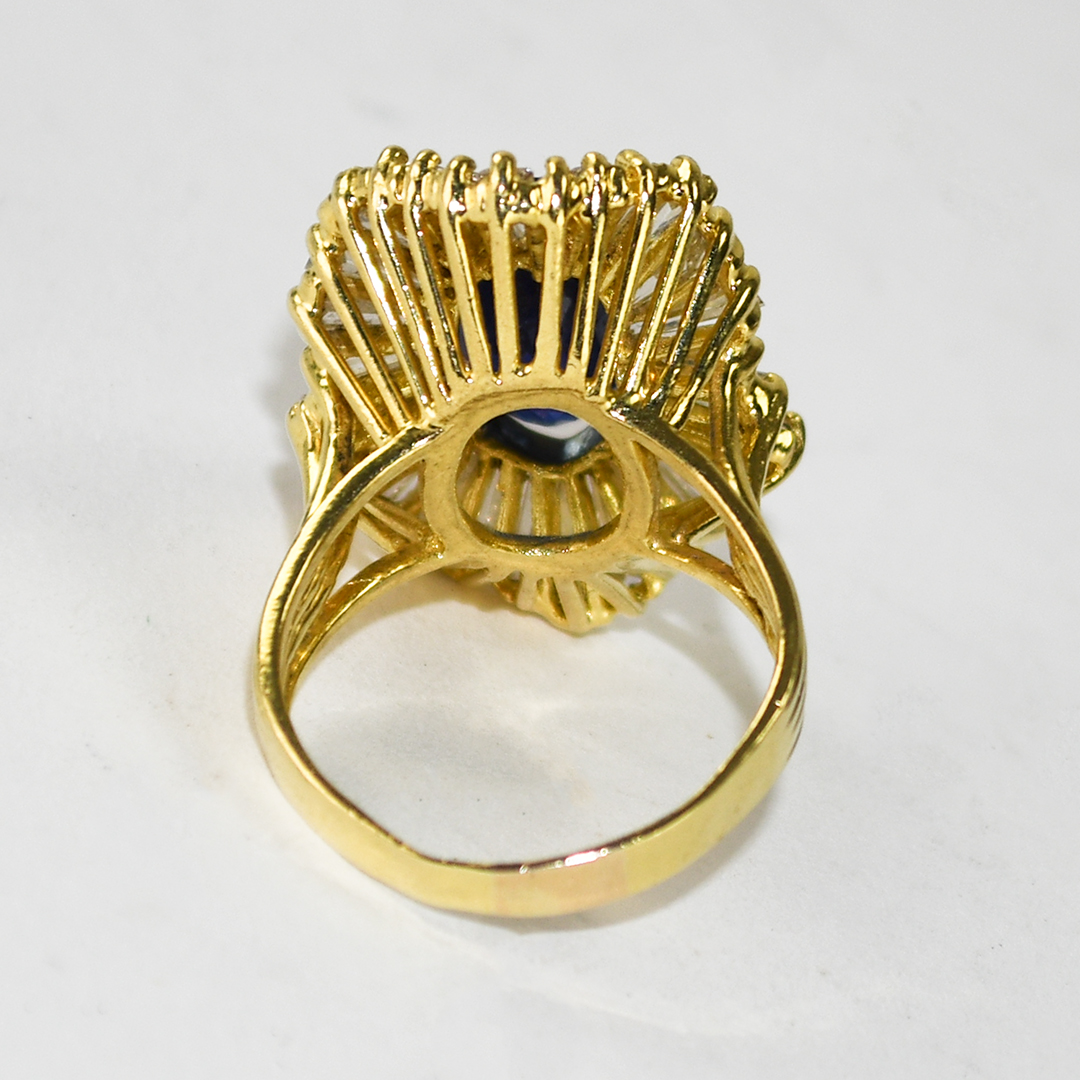 18K Yellow Gold Lab-Grown Sapphire & Diamond Ring 12.5g - Image 4