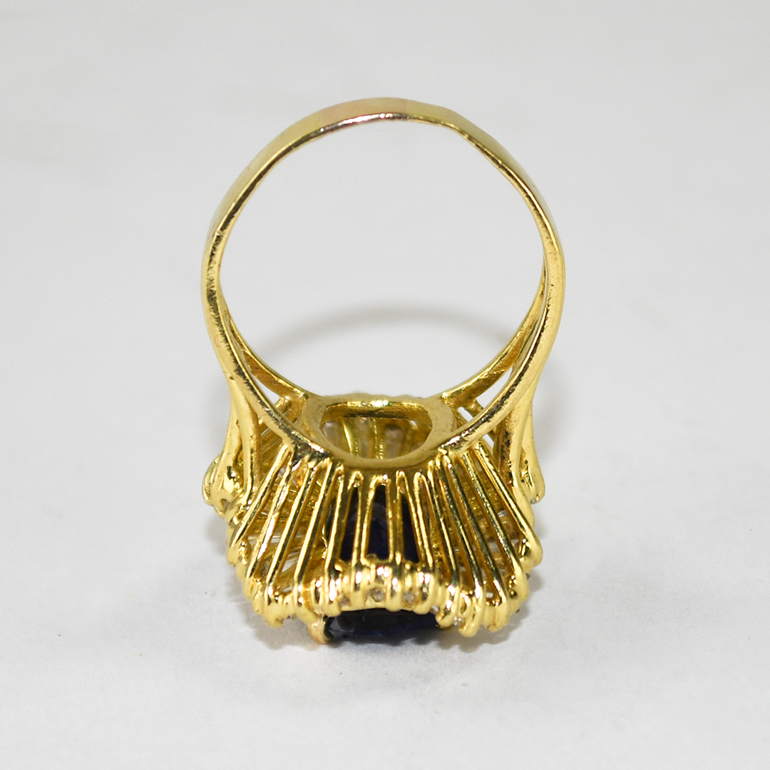 18K Yellow Gold Lab-Grown Sapphire & Diamond Ring 12.5g - Image 7