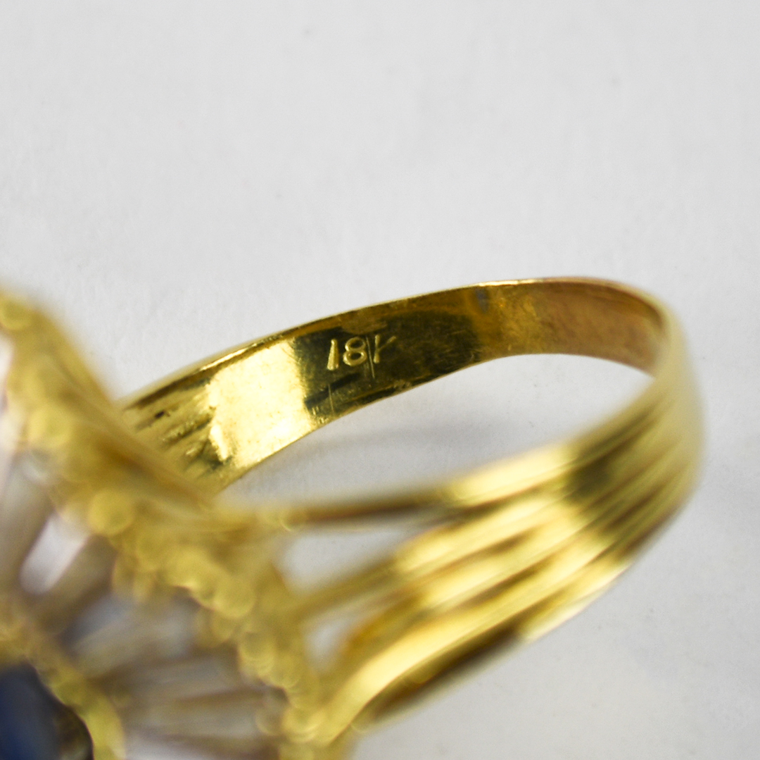 18K Yellow Gold Lab-Grown Sapphire & Diamond Ring 12.5g - Image 8