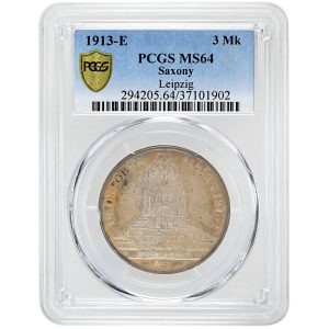 1913-E GERMANY, 3 Mark Leipzig Saxony, PCGS MS64