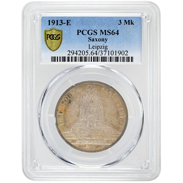 1913-E GERMANY, 3 Mark Leipzig Saxony, PCGS MS64