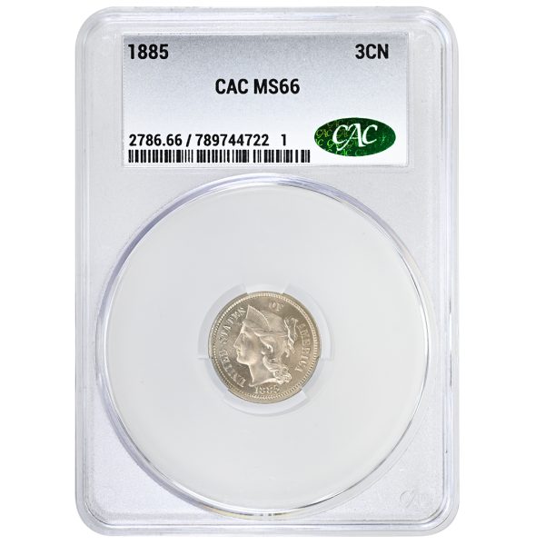 1885 3CN Three Cent Nickel, CACG MS66