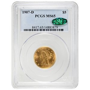 1907-D $5 Liberty Head Rare Coin PCGS MS65 CAC