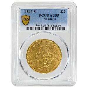 1866-S $20 Liberty Head Rare Coin PCGS AU55