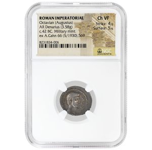 ROMAN IMPERATORIAL Octavian Augustus AR Denarius NGC Ch VF