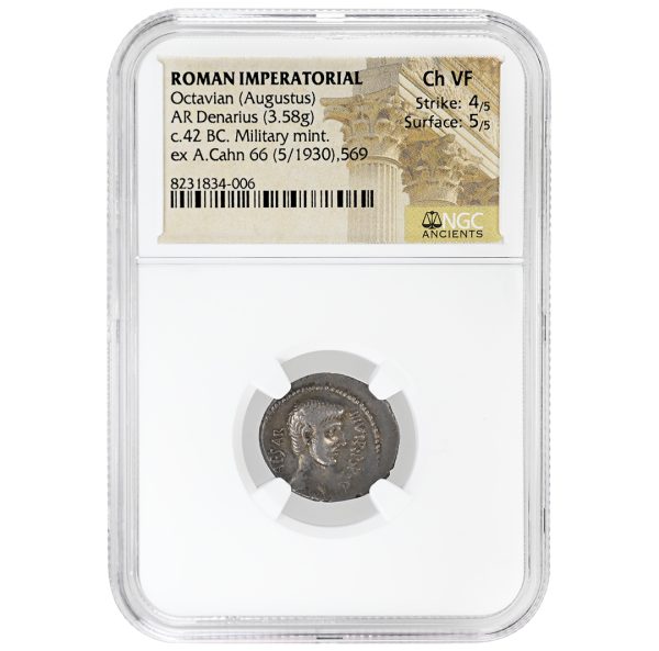 Octavian Augustus AR Denarius NGC Ch VF ROMAN IMPERATORIAL