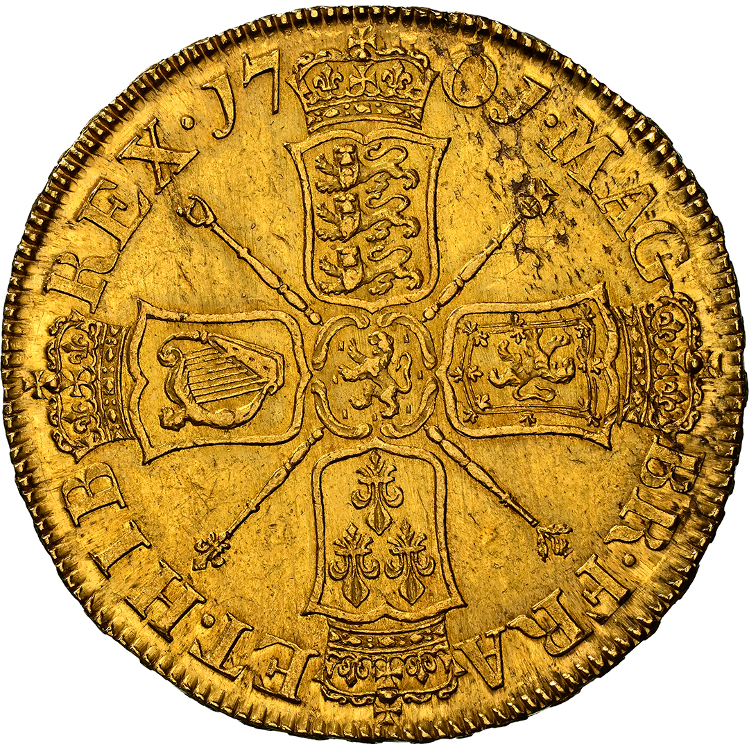 1701 ENGLAND 5 Guineas, William III NGC MS63+ - Image 2