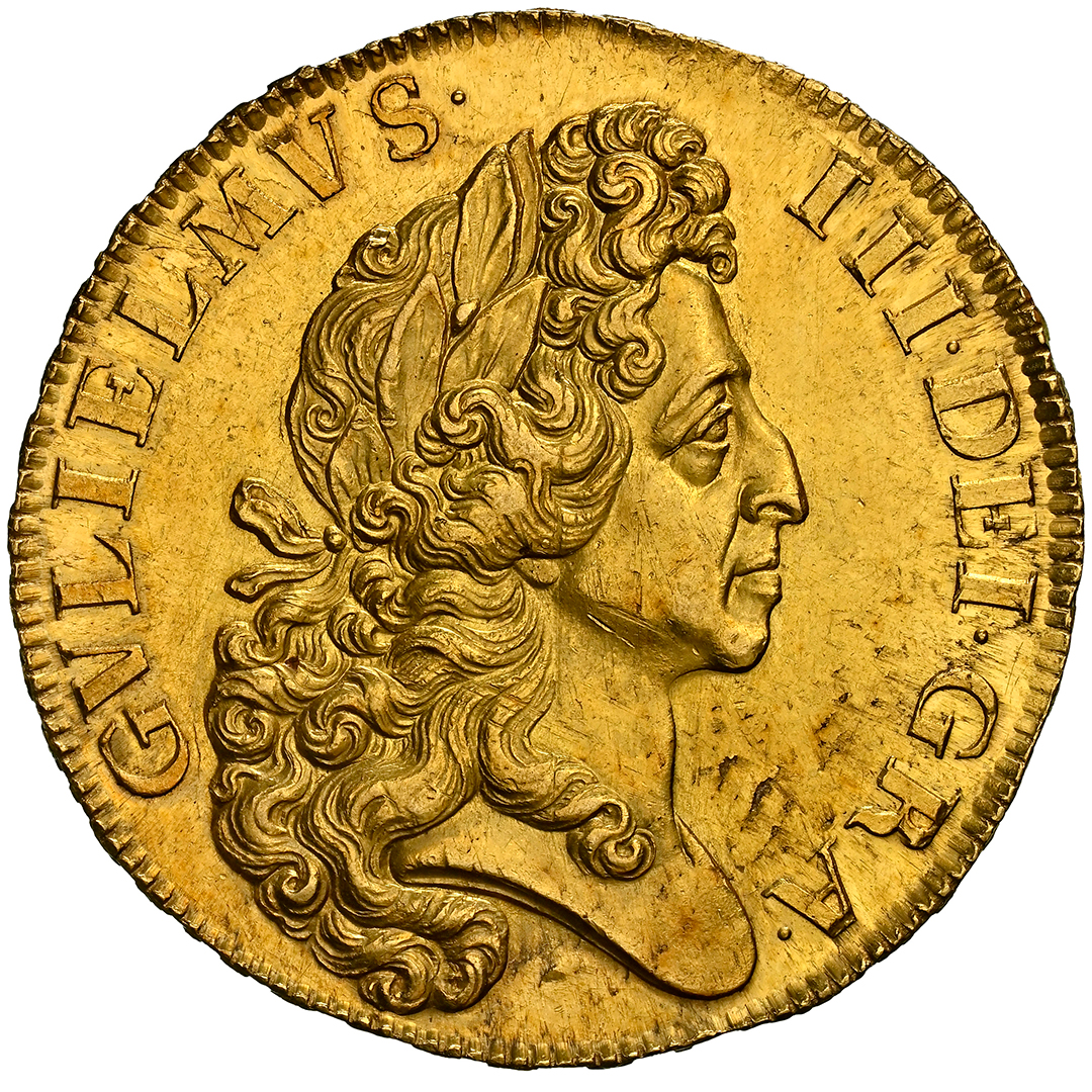 1701 ENGLAND 5 Guineas, William III NGC MS63+ - Image 3