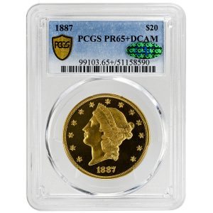 1887 $20 Liberty Head Rare Coin PCGS PR65+DCAM CAC