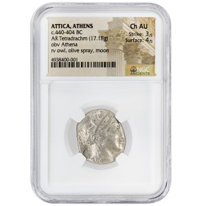 Attica Athens Tetradrachm NGC Ch AU 440-404 BC, Ancient Coin