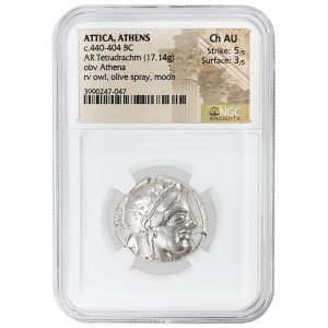 Attica Athens Tetradrachm NGC Ch AU, Strike 5/5 Surface 3/5 Ancient Coin
