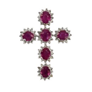 Lab-Created Ruby and Diamond Cross Pendant