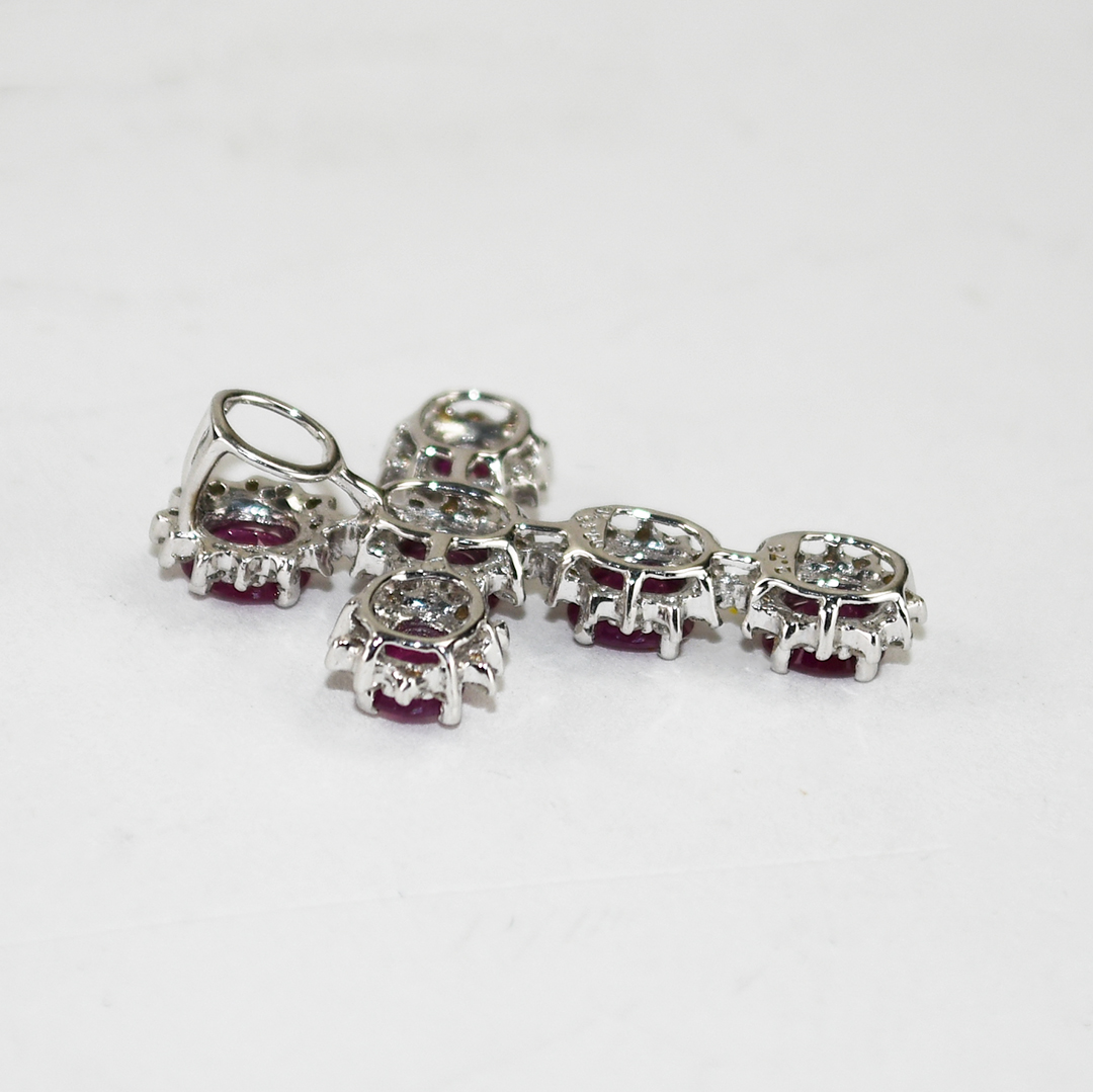 18K White Gold Lab-Created Ruby & Diamond Cross Pendant 3.8g - Image 6