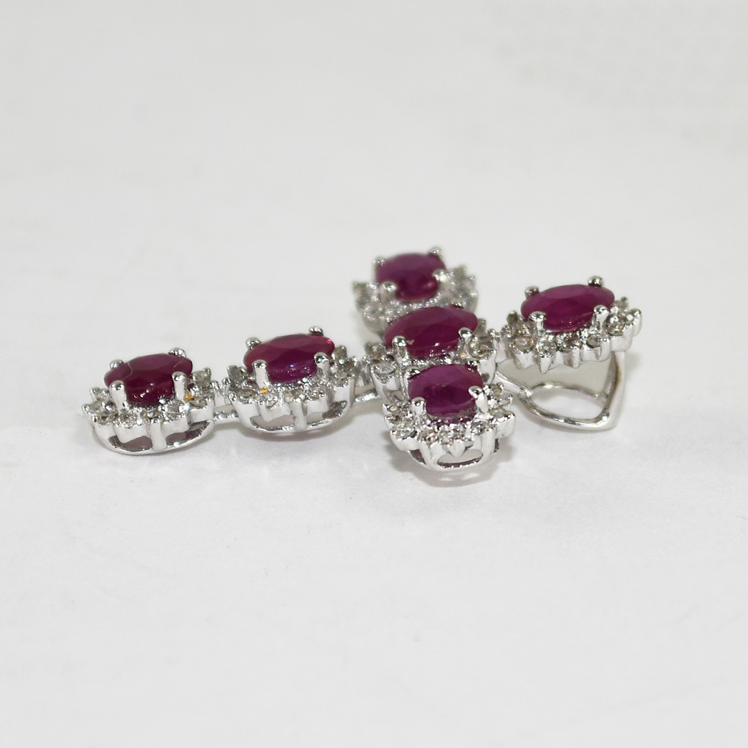 18K White Gold Lab-Created Ruby & Diamond Cross Pendant 3.8g - Image 5