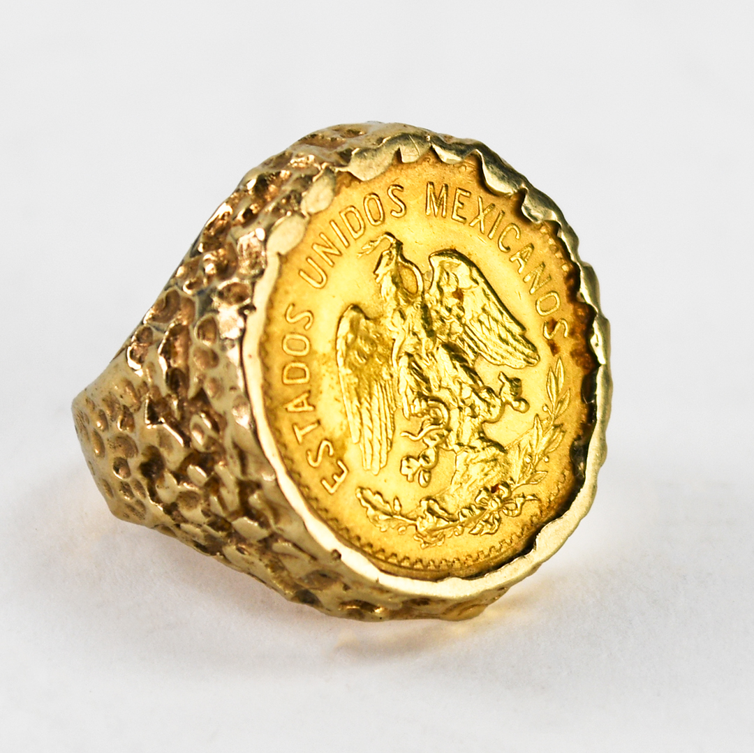 10K Yellow Gold Mexico Gold 5 Peso Ring 12g - Image 2