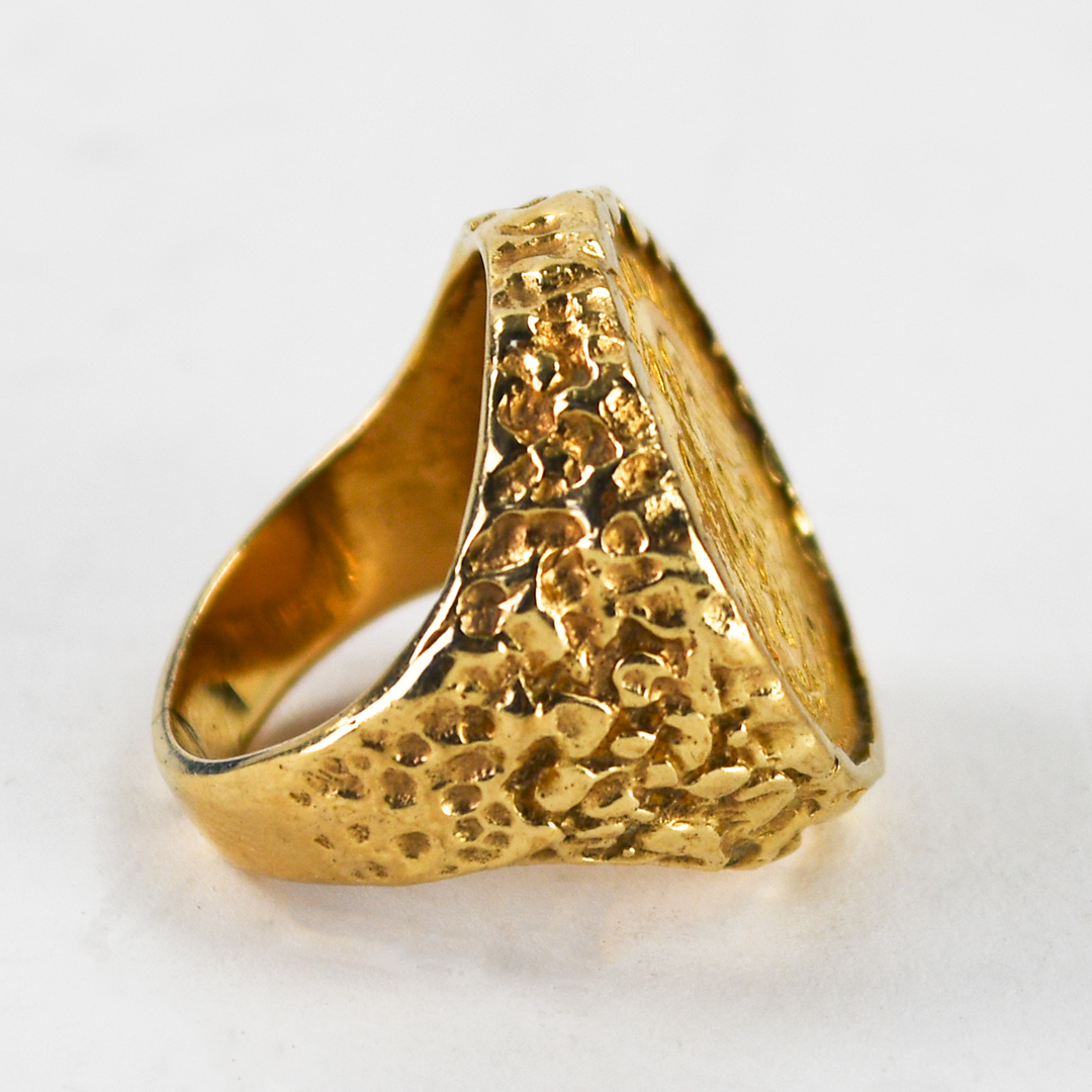 10K Yellow Gold Mexico Gold 5 Peso Ring 12g - Image 3