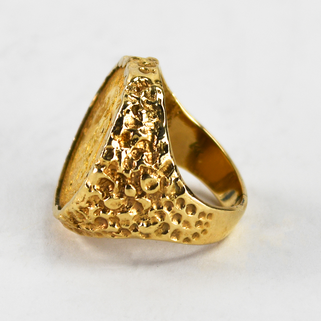 10K Yellow Gold Mexico Gold 5 Peso Ring 12g - Image 5