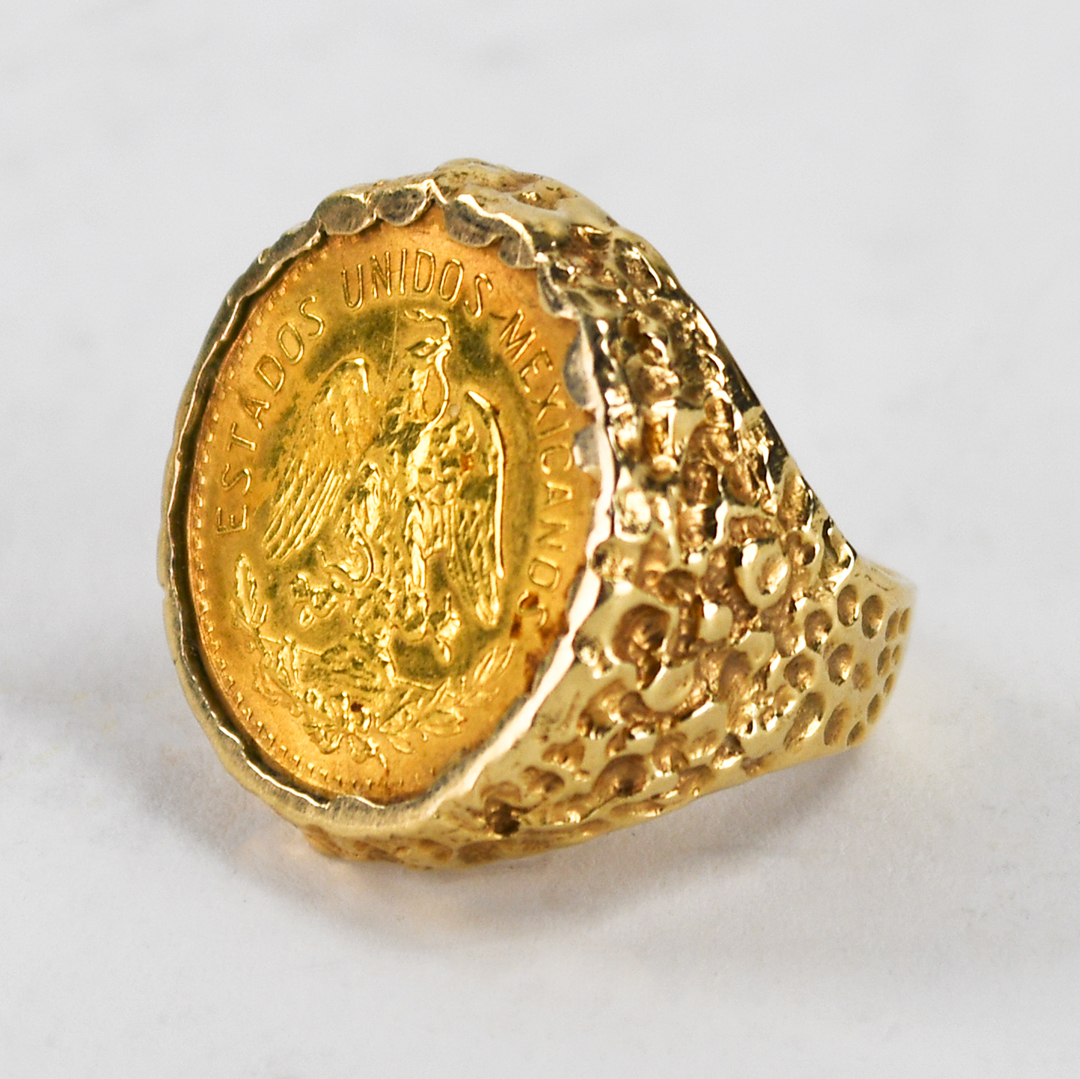 10K Yellow Gold Mexico Gold 5 Peso Ring 12g - Image 6