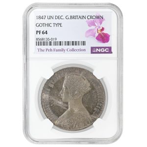 1847 Crown GREAT BRITAIN, Victoria UN DECIMO, GOTHIC TYPE NGC PF64 