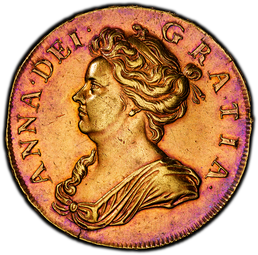 1705 GREAT BRITAIN 5 Guineas, PCGS AU55 QUEEN ANNE