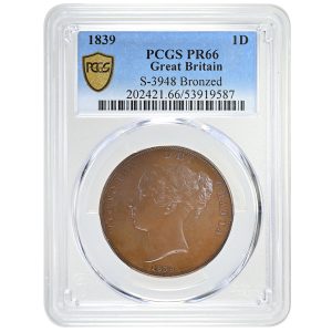 1839 1D GREAT BRITAIN, Bronzed Penny PCGS PR66 Victoria