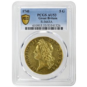 1741 5 Guineas  George II PCGS AU53