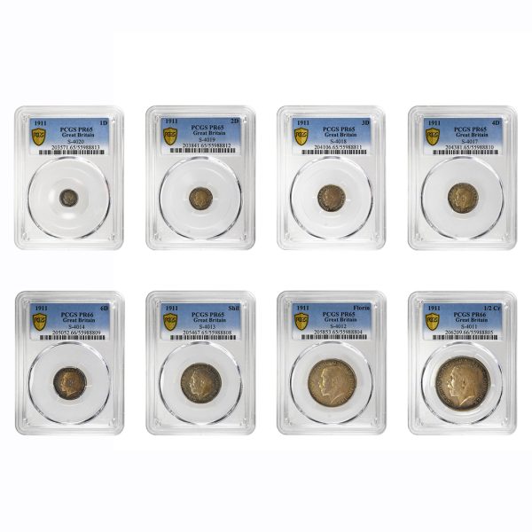 1911 George V Coronation Silver Proof Set- 8 COINS PCGS GRADED