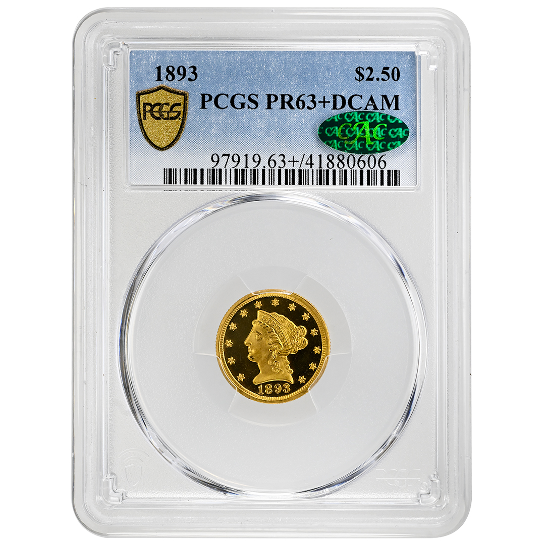 1893 $2.50 Liberty Head Rare Coin PCGS PR63+DCAM CAC
