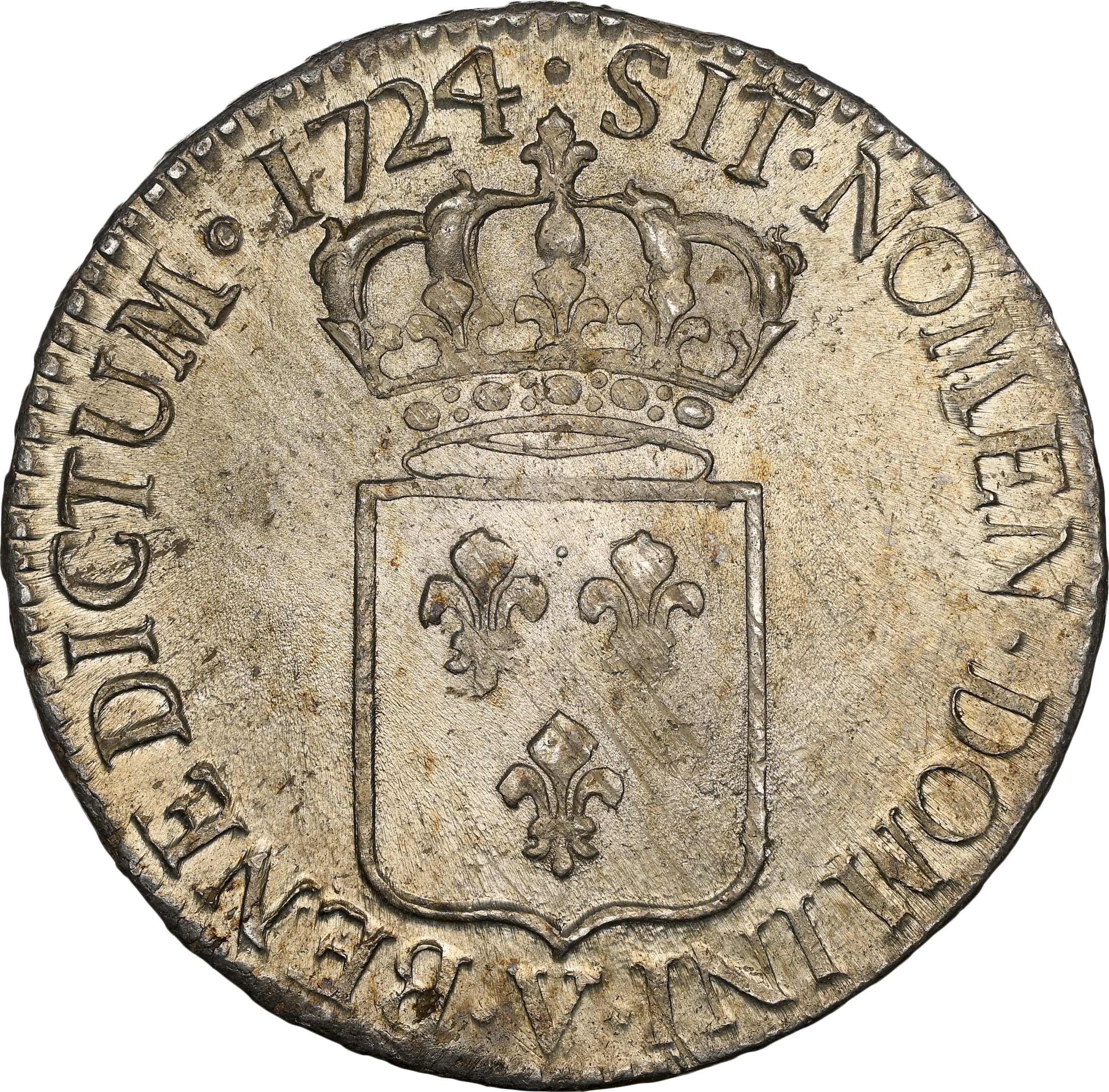 1724-A Écu de France KM-4 NGC MS64 Juvenile Bust Right Silver Crown