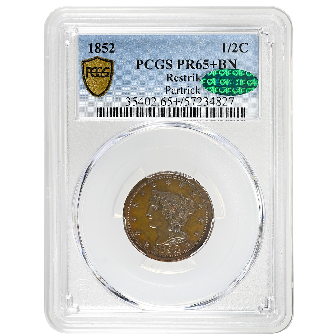 1852 1/2C Braided Hair Half Cent Rare Coin PCGS PR65+BN CAC