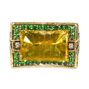 Yellow Quartz and Tsavorite Garnet Ring
