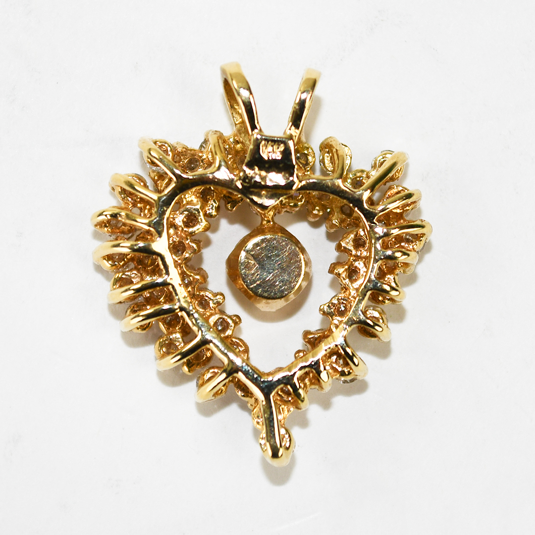 14K Yellow Gold Diamond Cluster Heart Pendant 1.40ct - Image 2