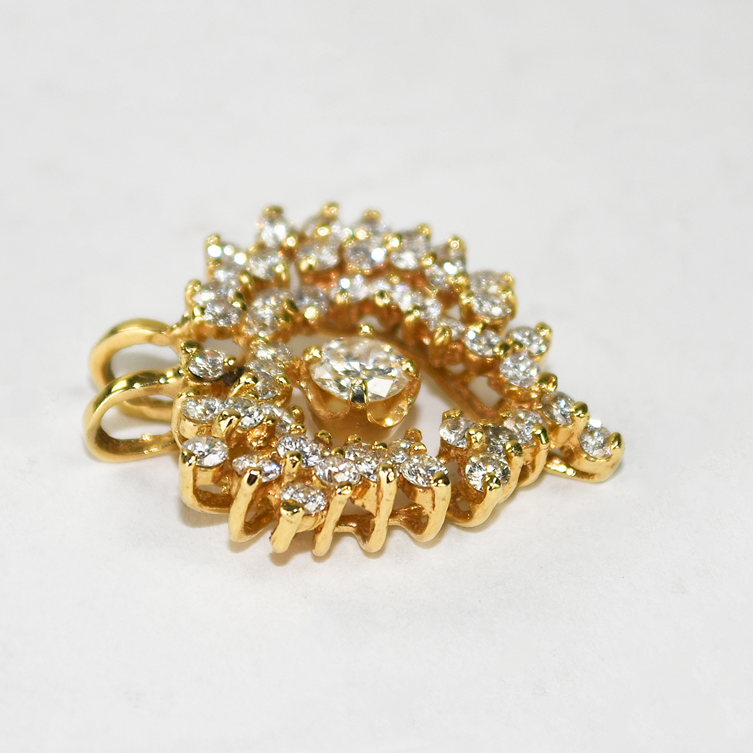 14K Yellow Gold Diamond Cluster Heart Pendant 1.40ct - Image 6