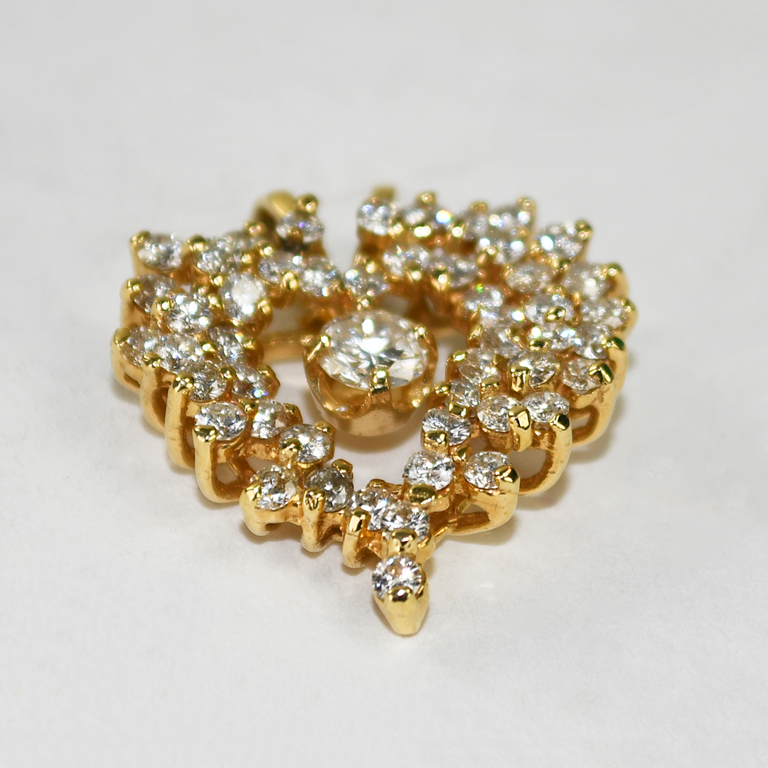 14K Yellow Gold Diamond Cluster Heart Pendant 1.40ct - Image 7