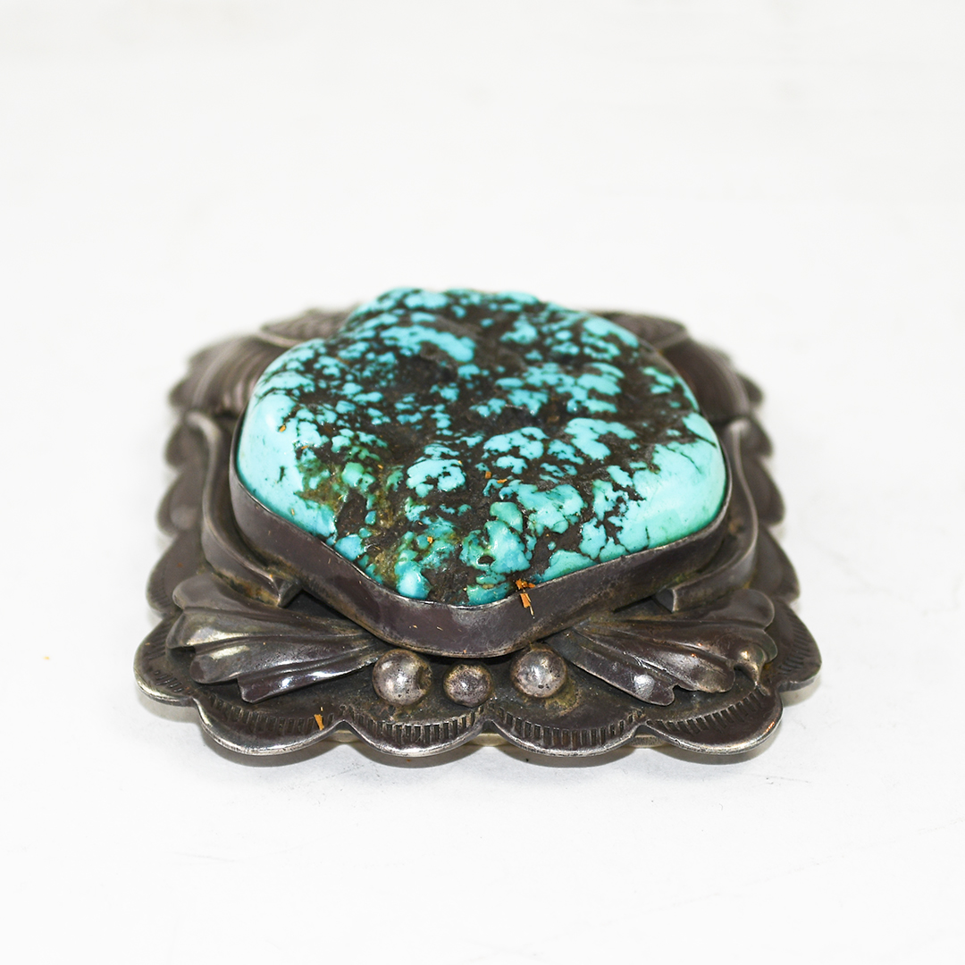 Native American Sterling Silver Turquoise Buckle 4.4ozt - Image 2
