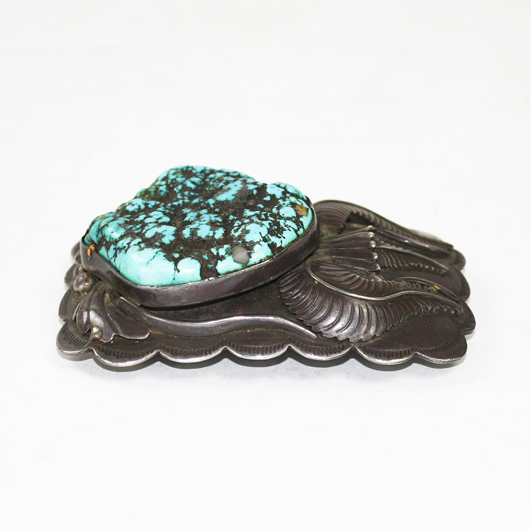 Native American Sterling Silver Turquoise Buckle 4.4ozt - Image 3