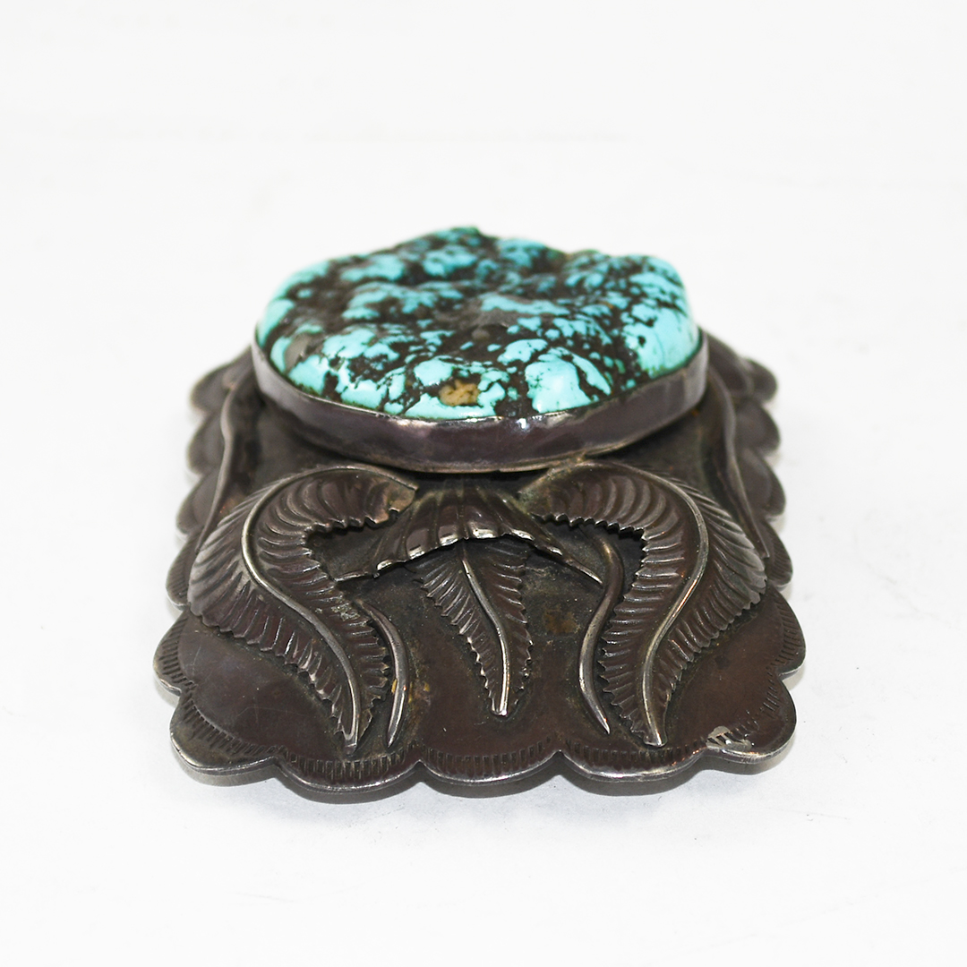 Native American Sterling Silver Turquoise Buckle 4.4ozt - Image 4