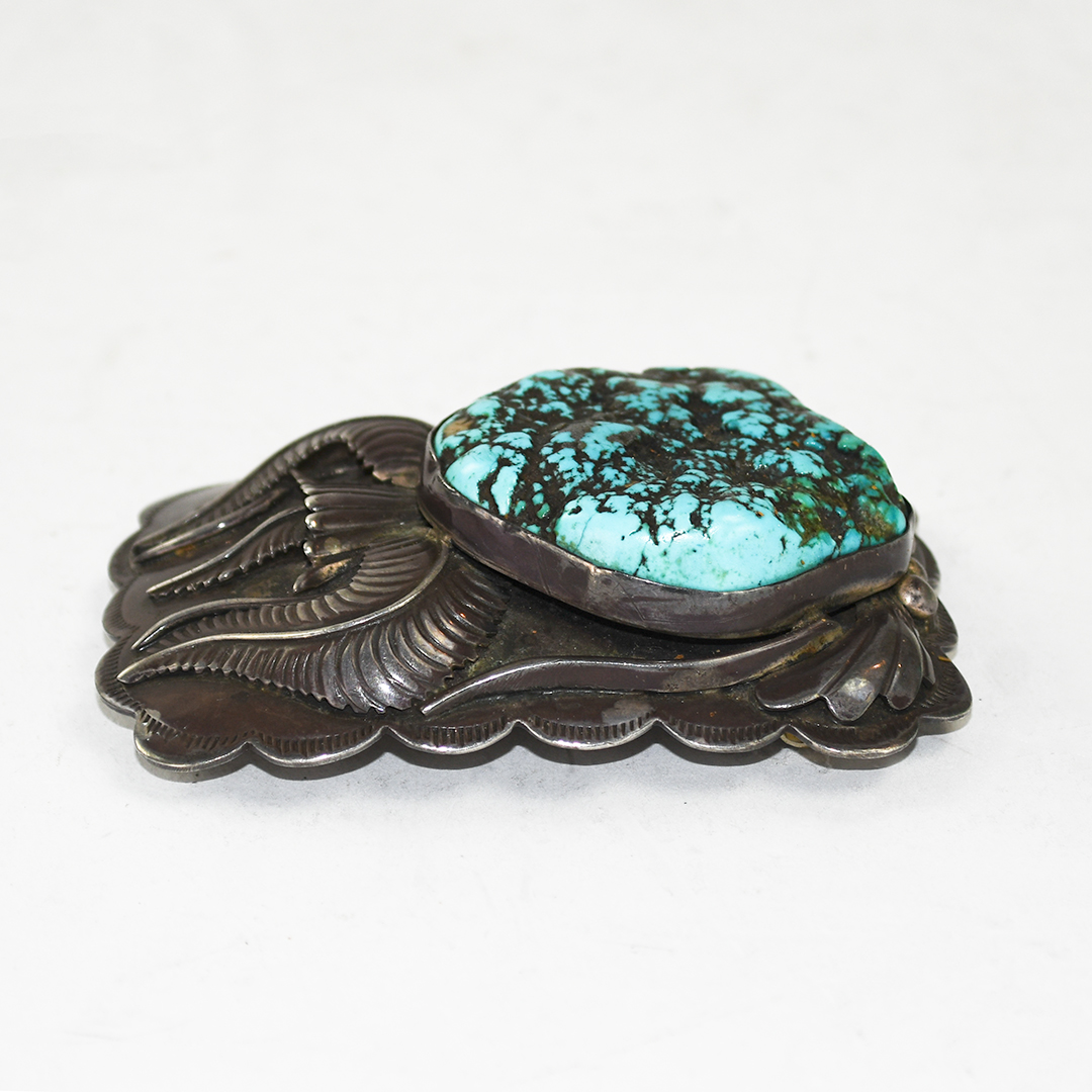 Native American Sterling Silver Turquoise Buckle 4.4ozt - Image 5
