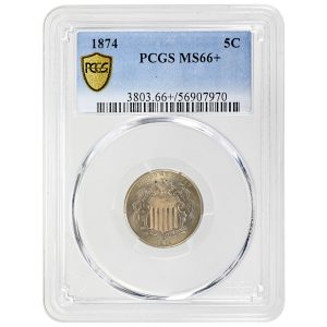 1874 5C Shield Nickel Rare Coin PCGS MS66+ 
