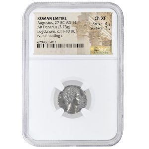 ROMAN EMPIRE Augustus AR Denarius Lugdunum 11–10 BC Silver Coin,