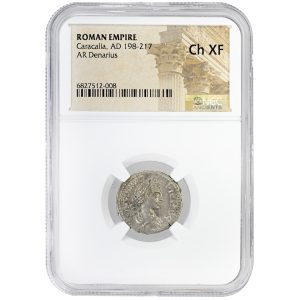 Caracalla, AD 198-217 ROMAN EMPIRE AR Denarius NGC Ch XF